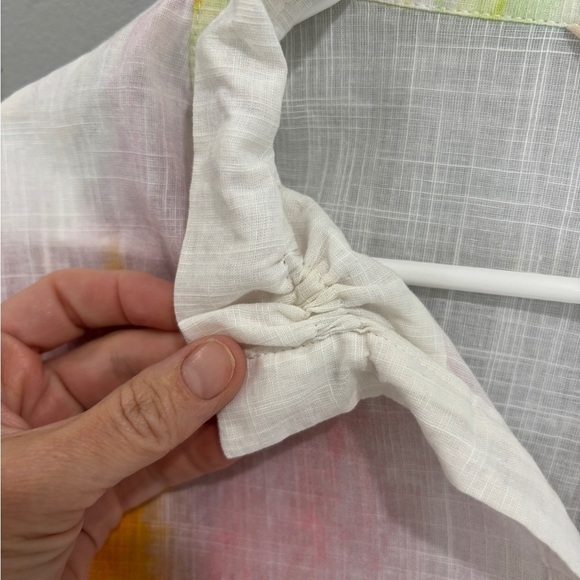 Soft Surroundings Isla Grande 100% Cotton Multicolor Watercolor Button Front Top - Picture 11 of 12